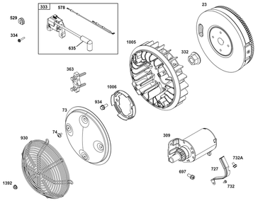 Flywheel, Ignition, And Starter Group Diagram and Parts List for 200000 - 399999 Briggs and Stratton Engine